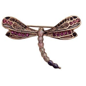 Liz Claiborne Pink Purple Rhinestone Dragonfly Brooch Pin, Signed L309